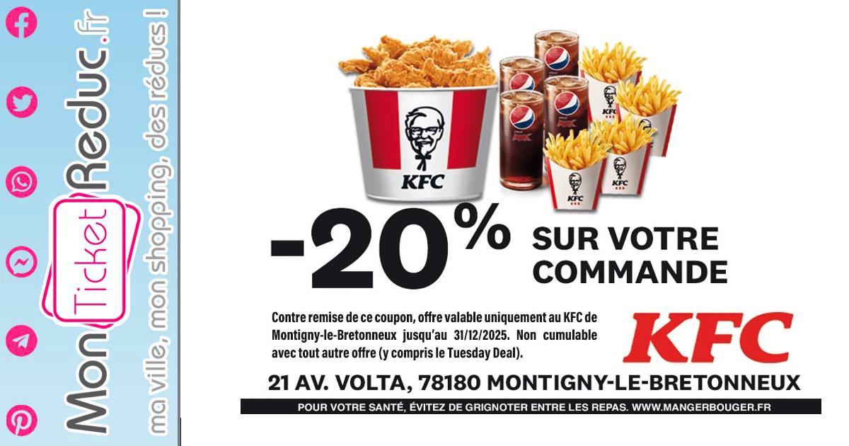 20% de remise sur votre commande chez KFC - Montigny-le-Bretonneux avec ...